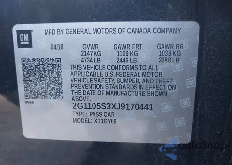 2018 Chevrolet Impala 1Lt из США, поврежденный, VIN 2G1105S3XJ9170441